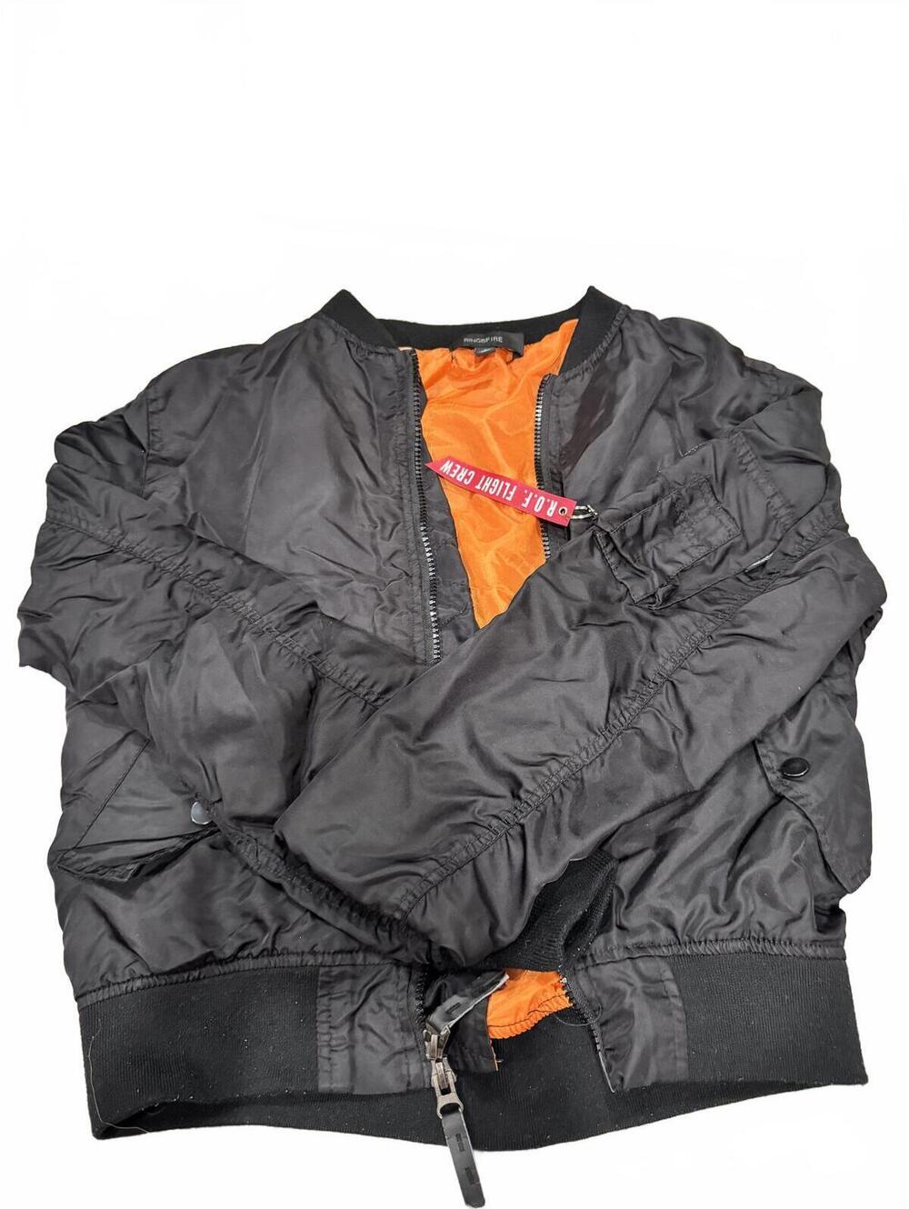 Ring of Fire Black Bomber Jacket with Orange Lining Size L